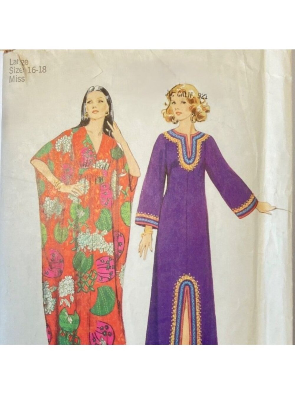 70s Simplicity 5315 Vintage Caftan Pattern 2 Variations Sz 16-18 B38-40 Uncut